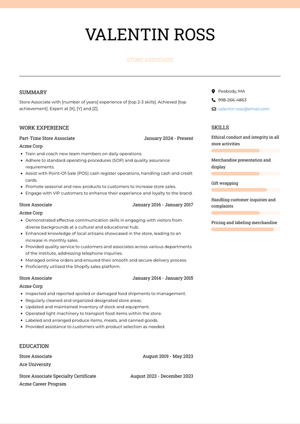 Store Associate Resume Examples and Templates