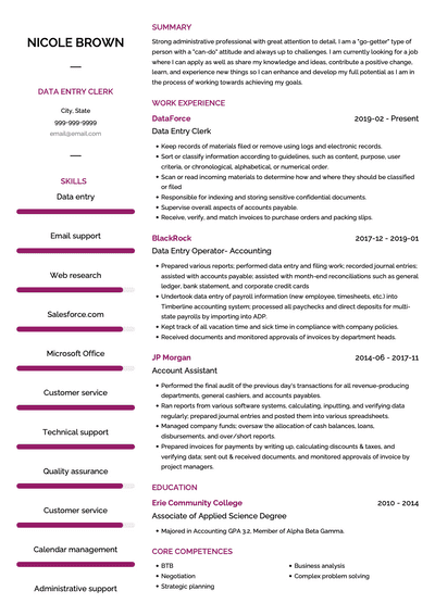 Data Entry Cv Examples & Templates 