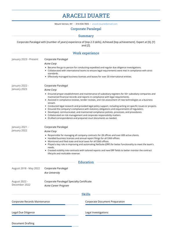 Corporate Paralegal Resume Examples and Templates