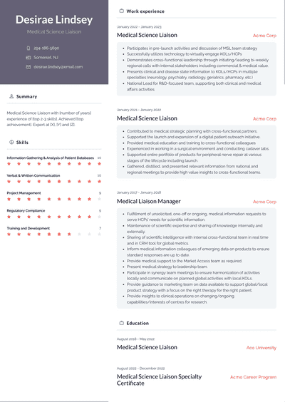 3+ Medical Science Liaison Resume Examples and Templates