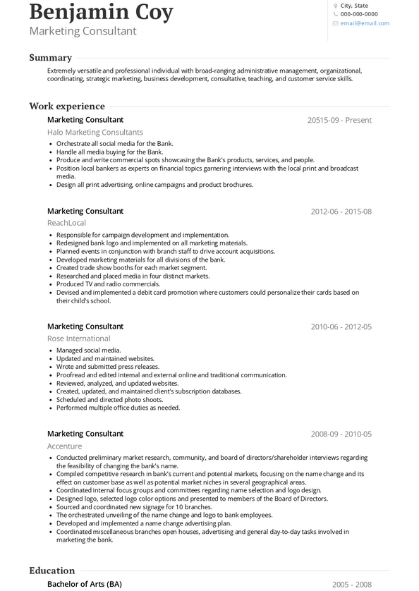 Marketing Consultant Resume Samples And Templates Visualcv 