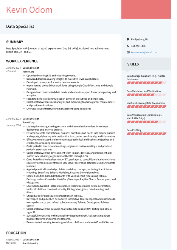 Data Specialist Resume Examples and Templates