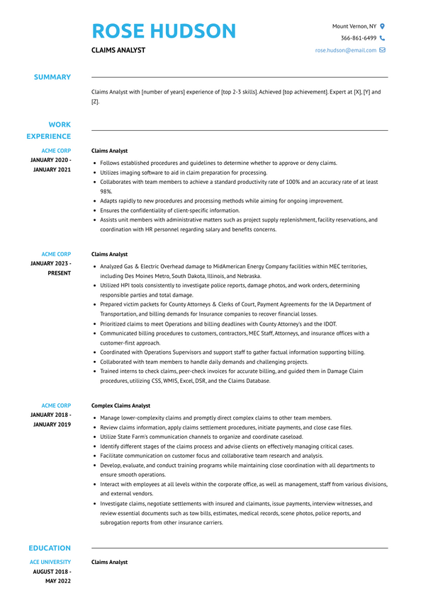 3 Claims Analyst Resume Examples And Templates