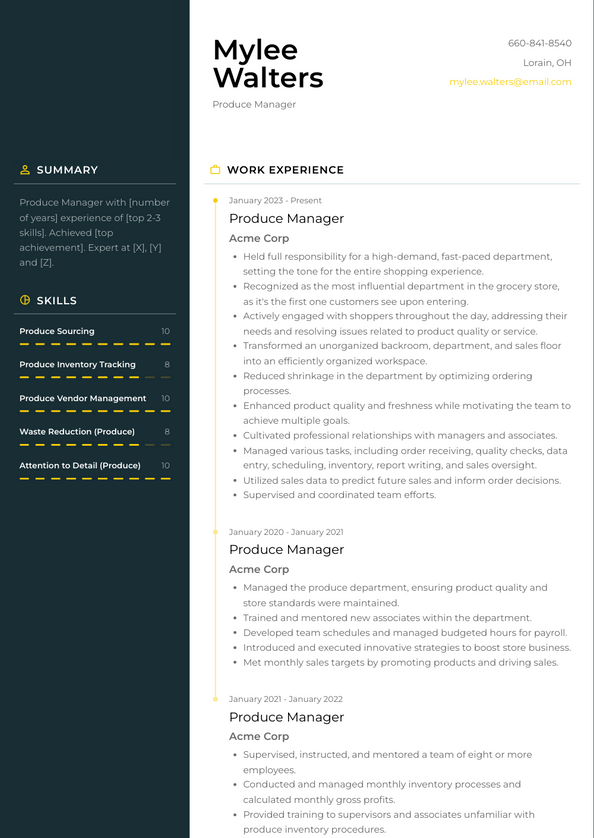 Produce Manager Resume Examples and Templates