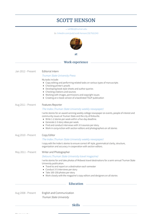 Editorial Intern Resume Samples and Templates | VisualCV