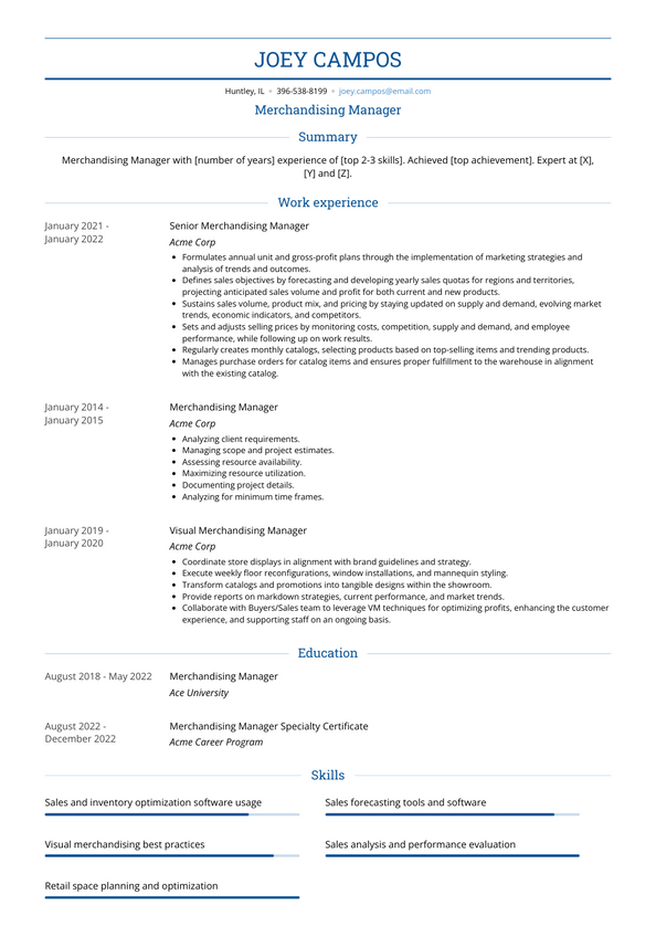 3+ Merchandising Manager Resume Examples and Templates