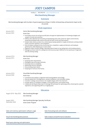 Merchandising Manager Resume Sample and Template