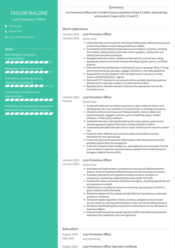 Loss Prevention Officer Resume Examples And Templates