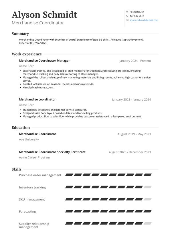 Merchandise Coordinator Resume Examples and Templates