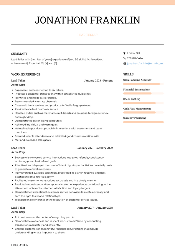 Lead Teller Resume Examples And Templates 2049