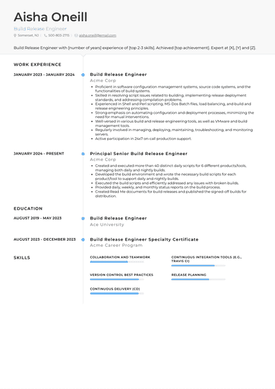 Build Release Engineer Resume Examples And Templates