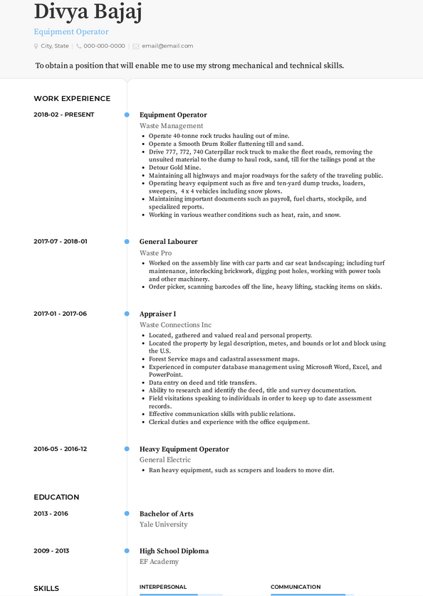 Equipment Operator Resume Samples And Templates VisualCV   Equipment Operator Resume Sample Air 