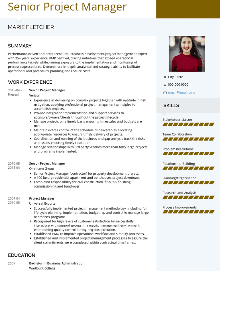 Project Manager Resume Samples 5 Examples VisualCV