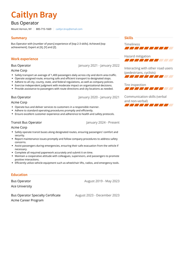 Bus Operator Resume Examples and Templates