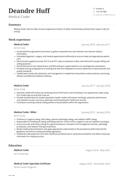 Medical Coder Resume Examples and Templates