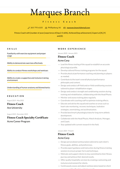 Fitness Coach Resume Examples and Templates