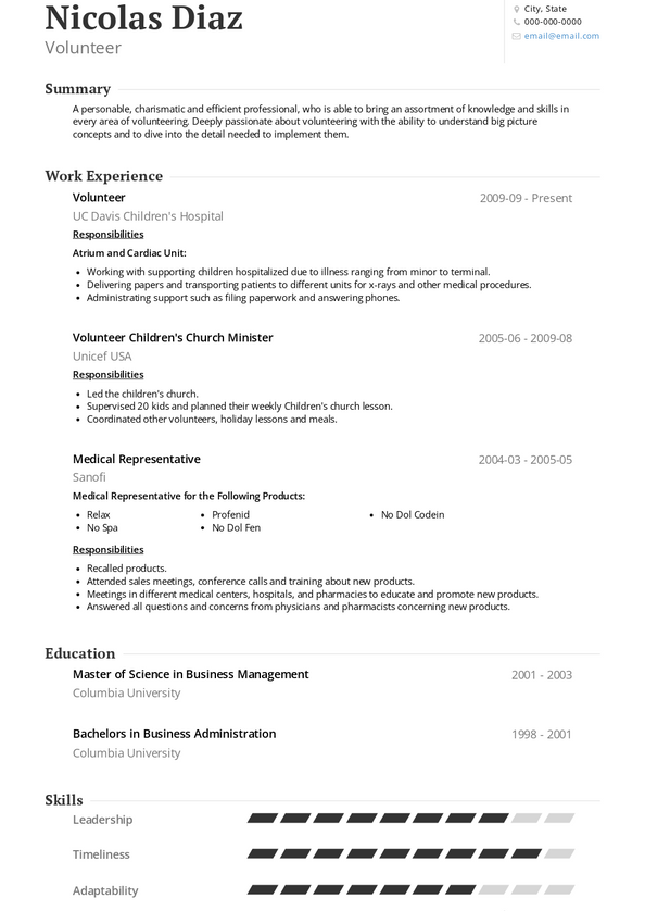 sample resume with volunteer work included