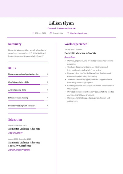 Domestic Violence Advocate Resume Examples and Templates