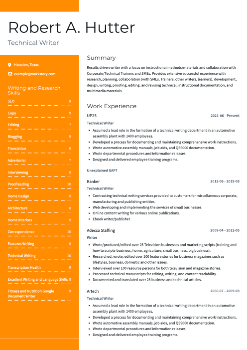 orange color resume template valiant