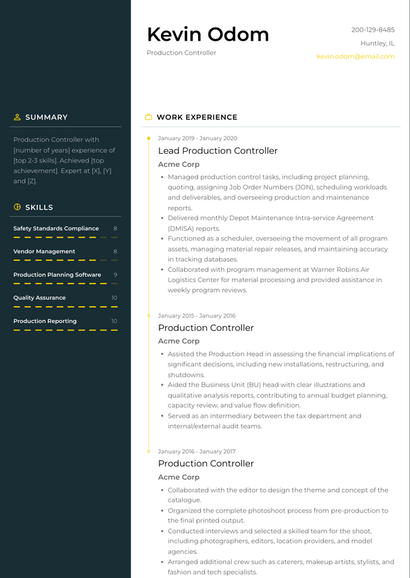 Production Controller Resume Examples and Templates