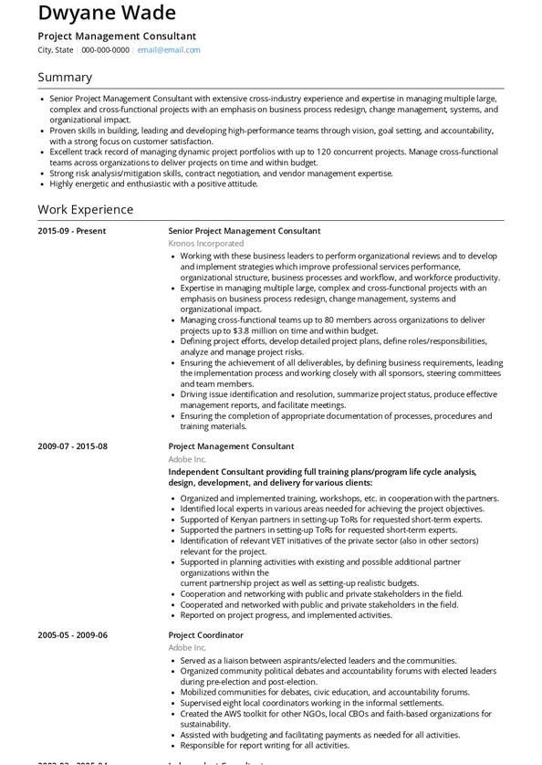 Project Management Consultant Resume Samples and Templates | VisualCV