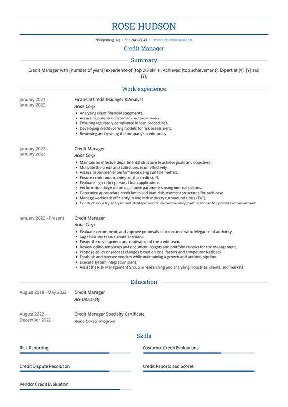 Credit Manager Resume Examples and Templates