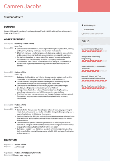 Student Athlete Resume Examples And Templates
