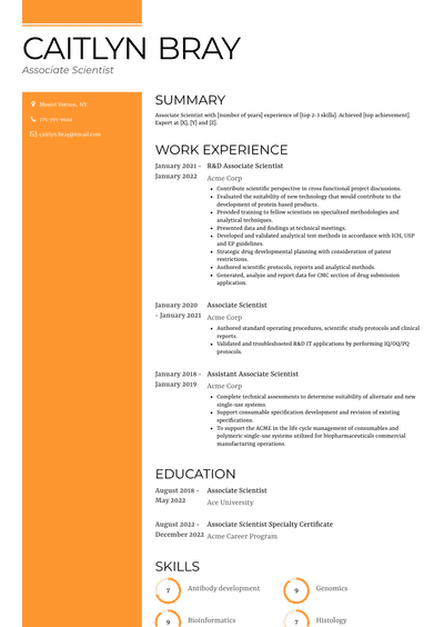 Associate Scientist Resume Examples and Templates