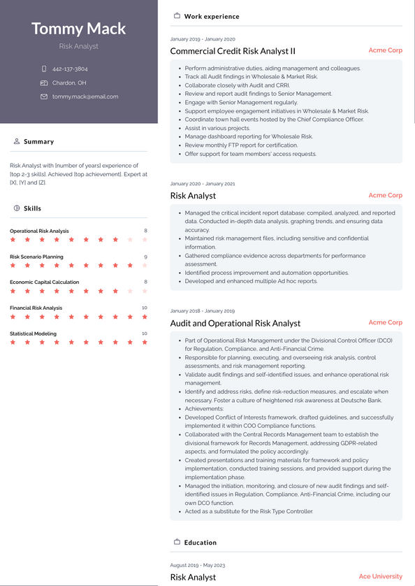 Risk Analyst Resume Examples and Templates