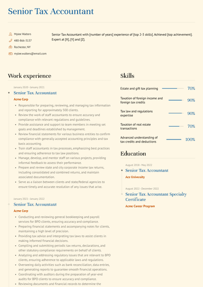 Senior Tax Accountant Resume Examples And Templates