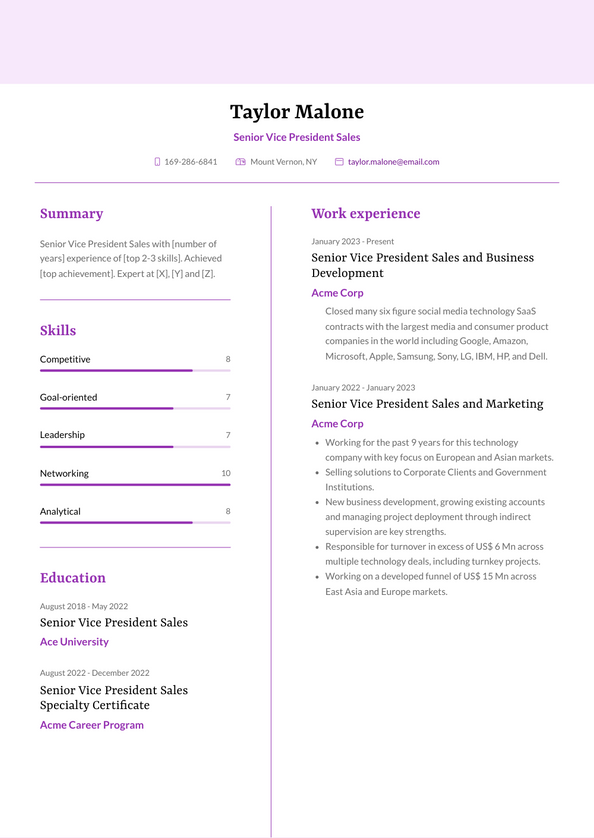 Senior Vice President Sales Resume Examples and Templates