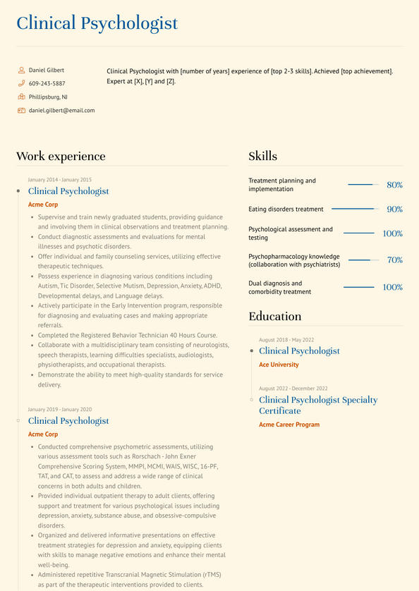 Clinical Psychologist Resume Examples and Templates