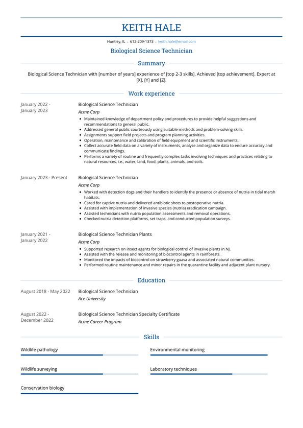 Biological Science Technician Resume Examples and Templates