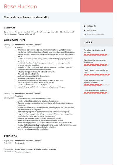 Senior Human Resources Generalist Resume Examples And Templates