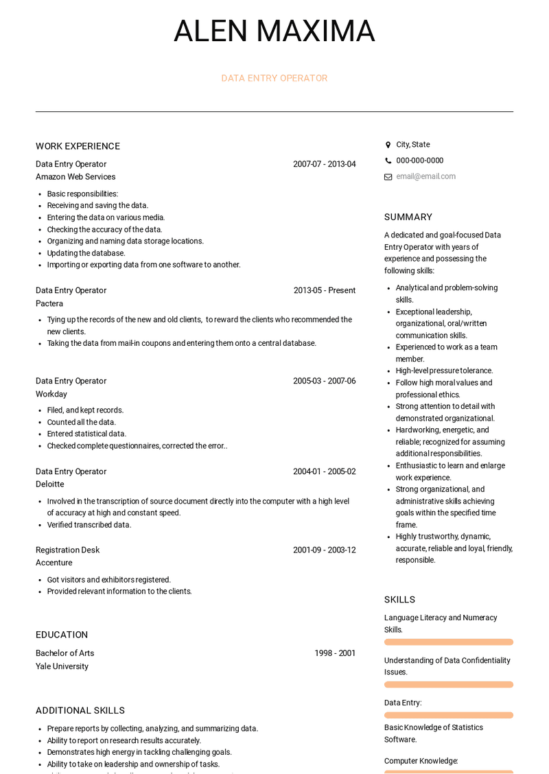 Data Entry Operator Resume Samples and Templates | VisualCV