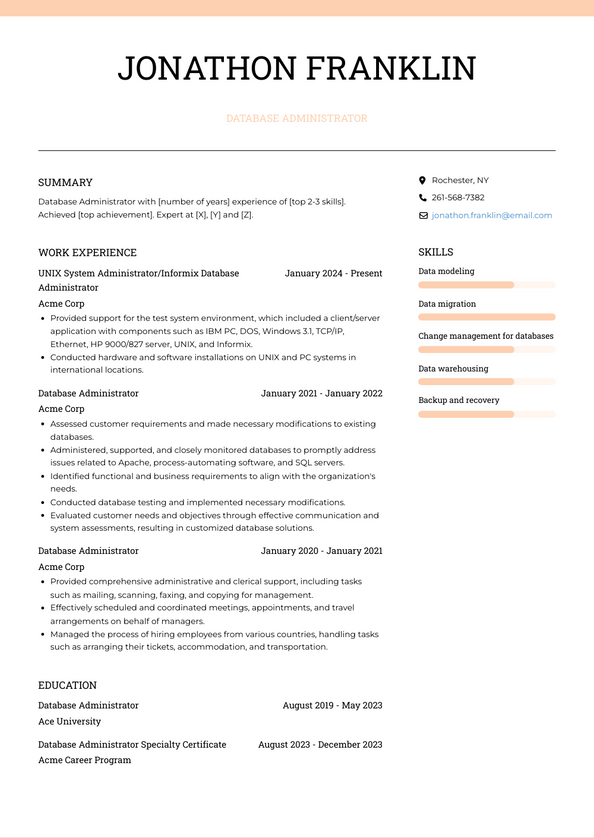 Database Administrator Resume Examples and Templates