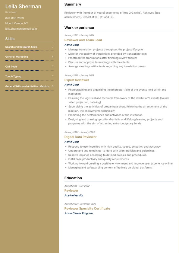 Reviewer Resume Examples And Templates