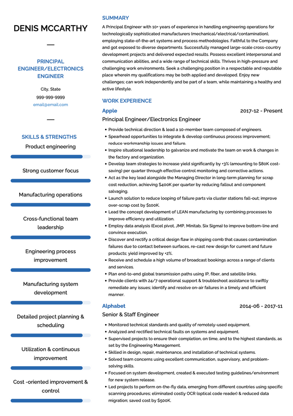 Electronics Engineer Cv Examples & Templates 