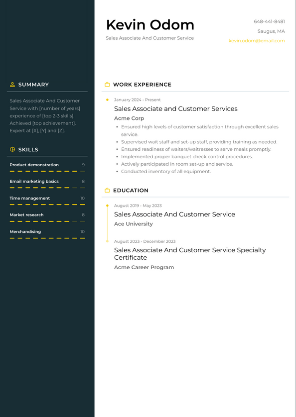 Sales Associate And Customer Service Resume Examples and Templates