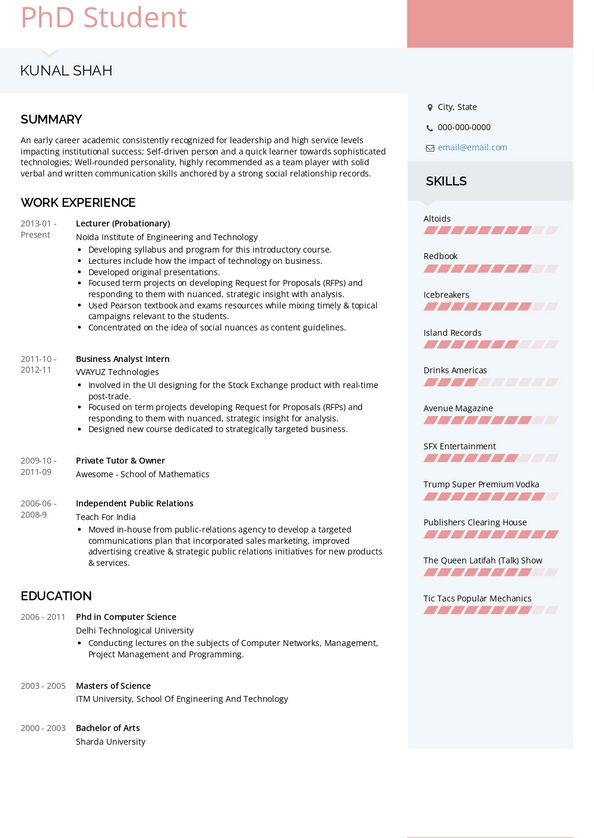 PhD Babe Resume Examples Samples For VisualCV