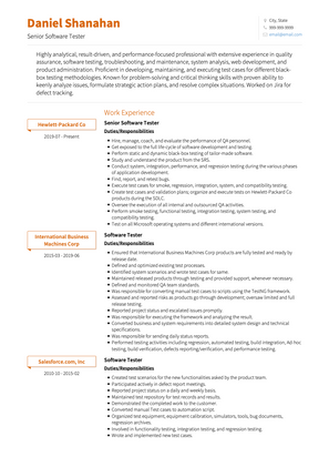 Senior Software Tester CV Example and Template