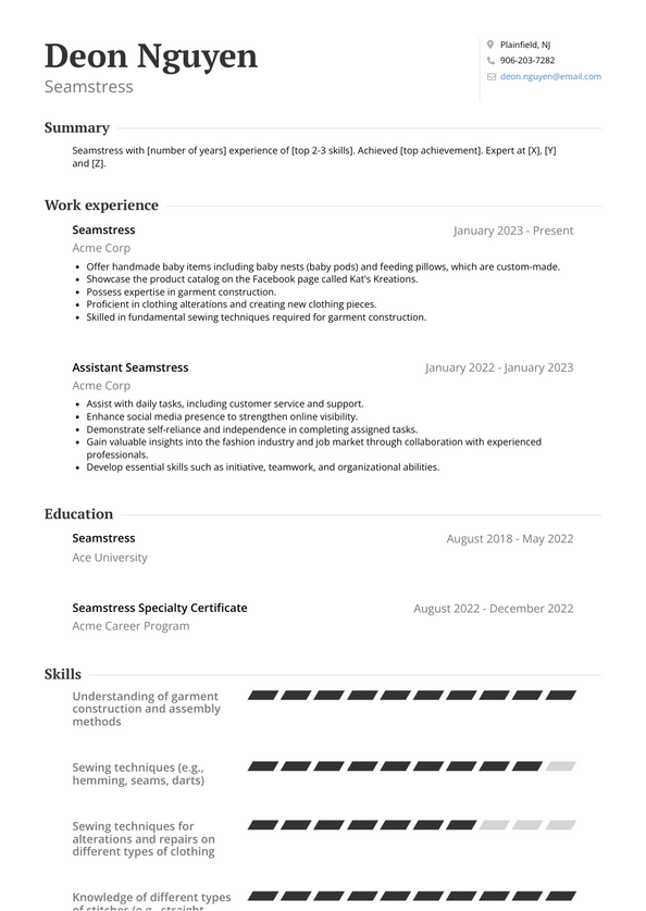 Seamstress Resume Sample - photos and vectors