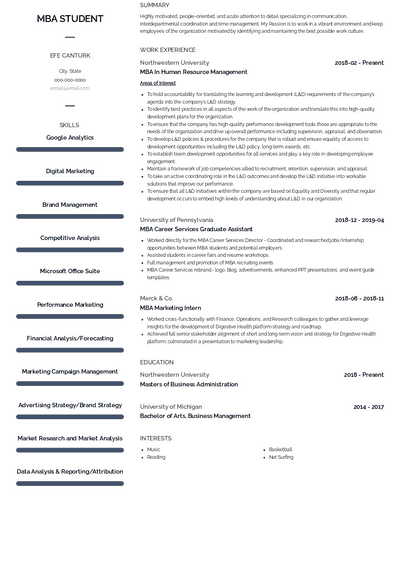 MBA Student Resume Samples [+ 2 Examples] | VisualCV