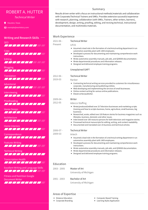 pink color resume template avant