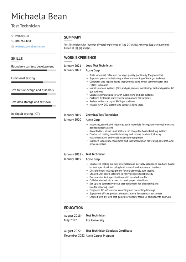 Test Technician Resume Examples And Templates