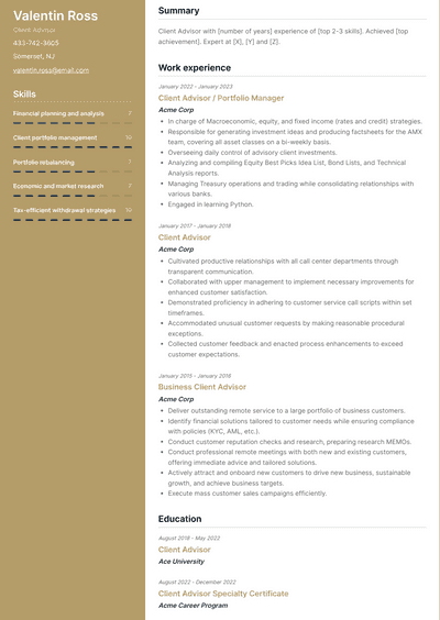 Client Advisor Resume Examples and Templates