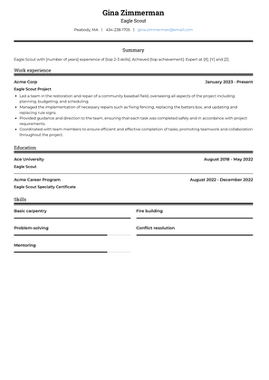 Eagle Scout Resume Sample and Template