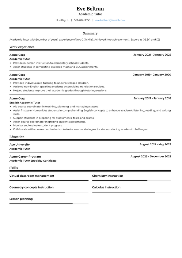 Academic Tutor Resume Examples And Templates