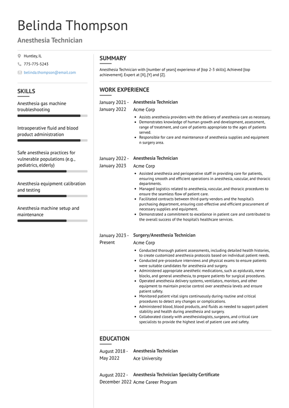 Anesthesia Technician Resume Examples and Templates