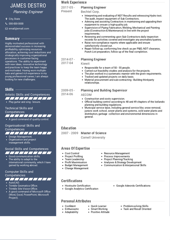 Planning Engineer Resume Samples and Templates | VisualCV